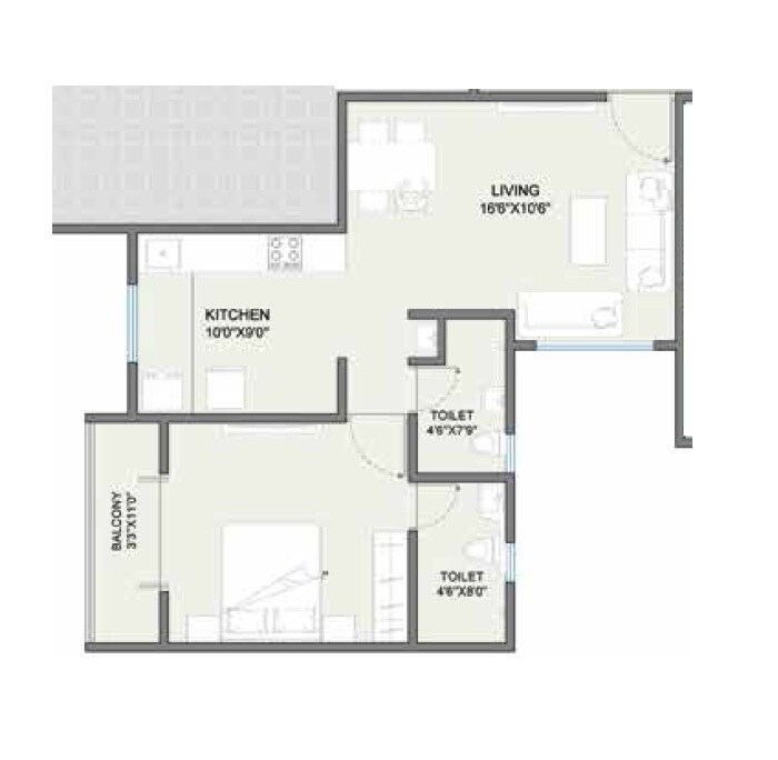 Floor plan of 1 BHK 617 Sq. Ft. Apartment in Global Platinum City Light, Pune
