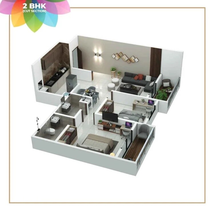 Floor plan of 2 BHK 759 Sq. Ft. Apartment in Global Platinum City Light, Pune