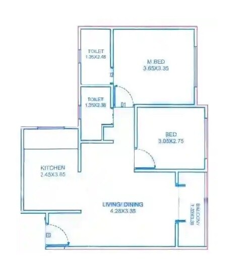 Floor plan of 2 BHK 695 Sq. Ft. Apartment in Global Platinum City Light, Pune