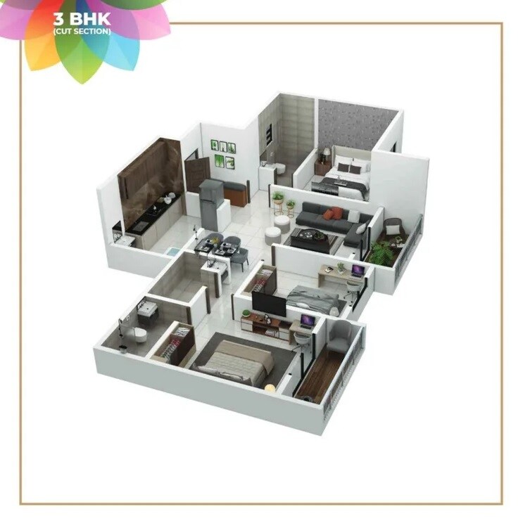 Floor plan of 3 BHK 918 Sq. Ft. Apartment in Global Platinum City Light, Pune