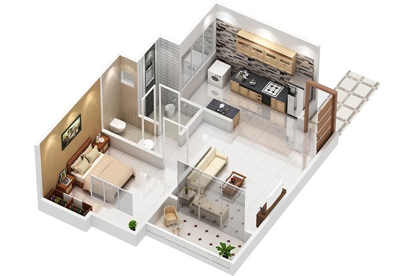 Floor plan of 1 BHK 425 Sq. Ft. Apartment in Global Pranam, Pune