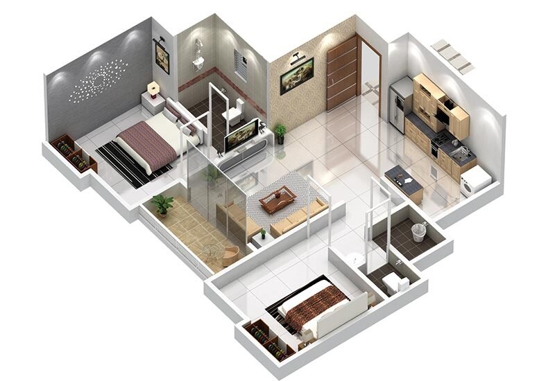 Floor plan of 2 BHK 584 Sq. Ft. Apartment in Global Pranam, Pune