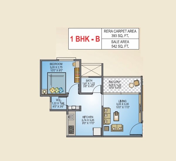 Floor plan of 1 BHK 393 Sq. Ft. Apartment in Global Renest, Pune