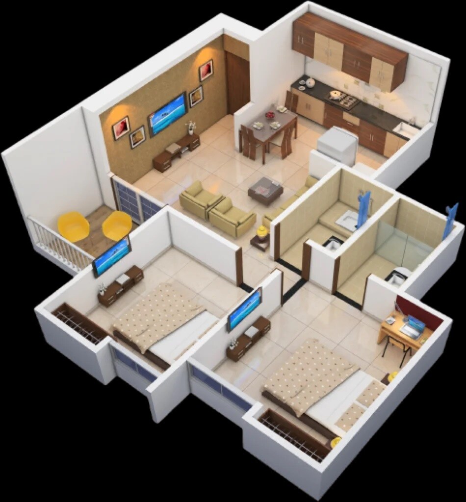 Floor plan of 2 BHK 600 Sq. Ft. Apartment in GM Kalash, Pune