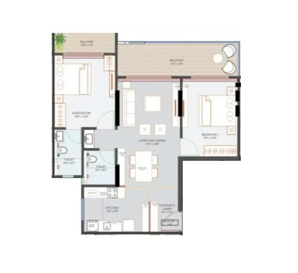 Floor plan of 2 BHK 897 Sq. Ft. Apartment in GM Mahika, Pune