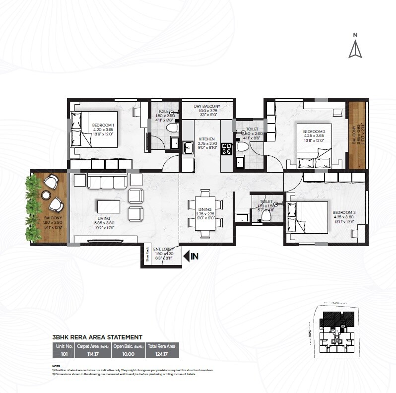 Floor plan of 3 BHK 1337 Sq. Ft. Apartment in GNN Ameya, Pune