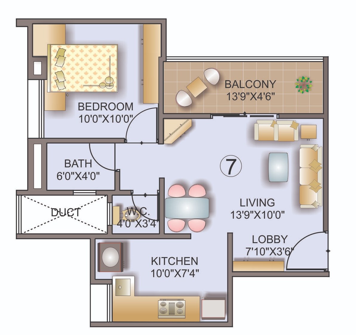 Floor plan of 1 BHK 407 Sq. Ft. Apartment in GNP The Riverside, Pune