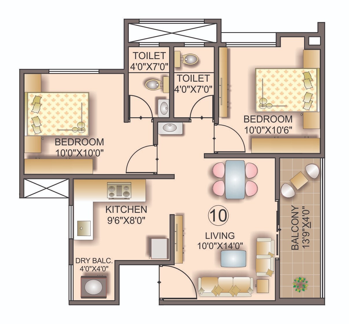Floor plan of 2 BHK 494 Sq. Ft. Apartment in GNP The Riverside, Pune