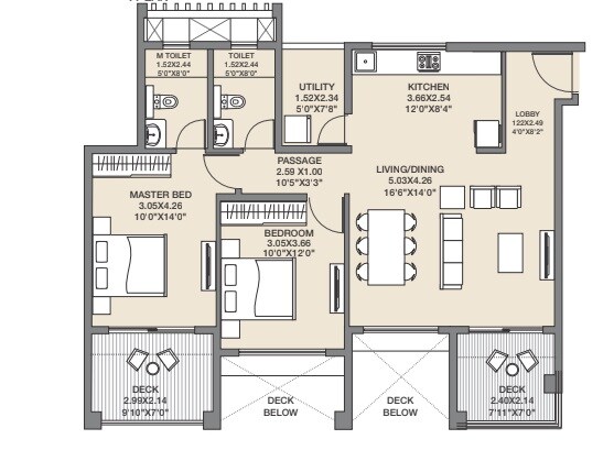 Floor plan of 2 BHK 690 Sq. Ft. Apartment in Godrej 24, Pune