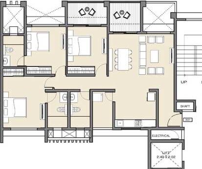 Floor plan of 3 BHK 886 Sq. Ft. Apartment in Godrej 24, Pune