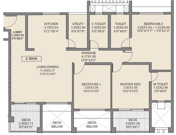 Floor plan of 3 BHK 873 Sq. Ft. Apartment in Godrej 24, Pune