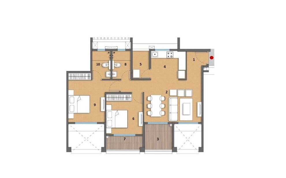 Floor plan of 2 BHK 690 Sq. Ft. Apartment in Godrej 24X7, Pune