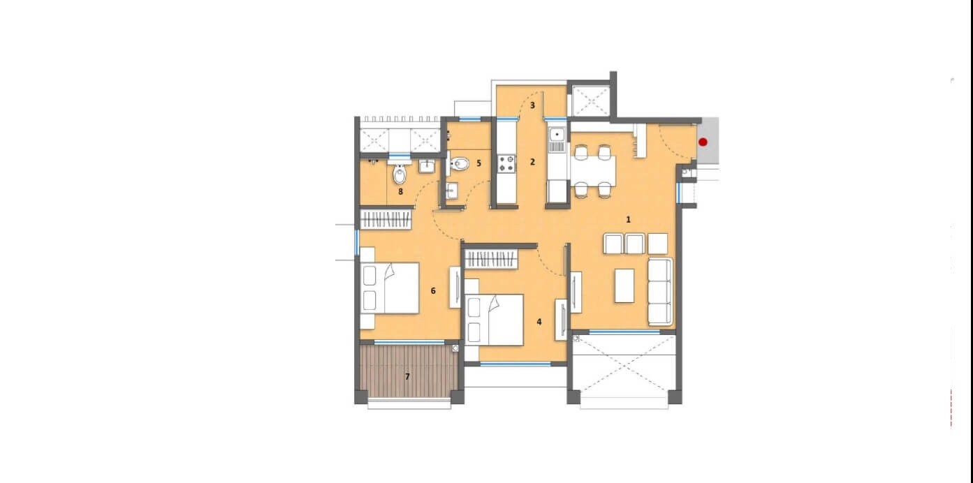 Floor plan of 2 BHK 545 Sq. Ft. Apartment in Godrej 24X7, Pune