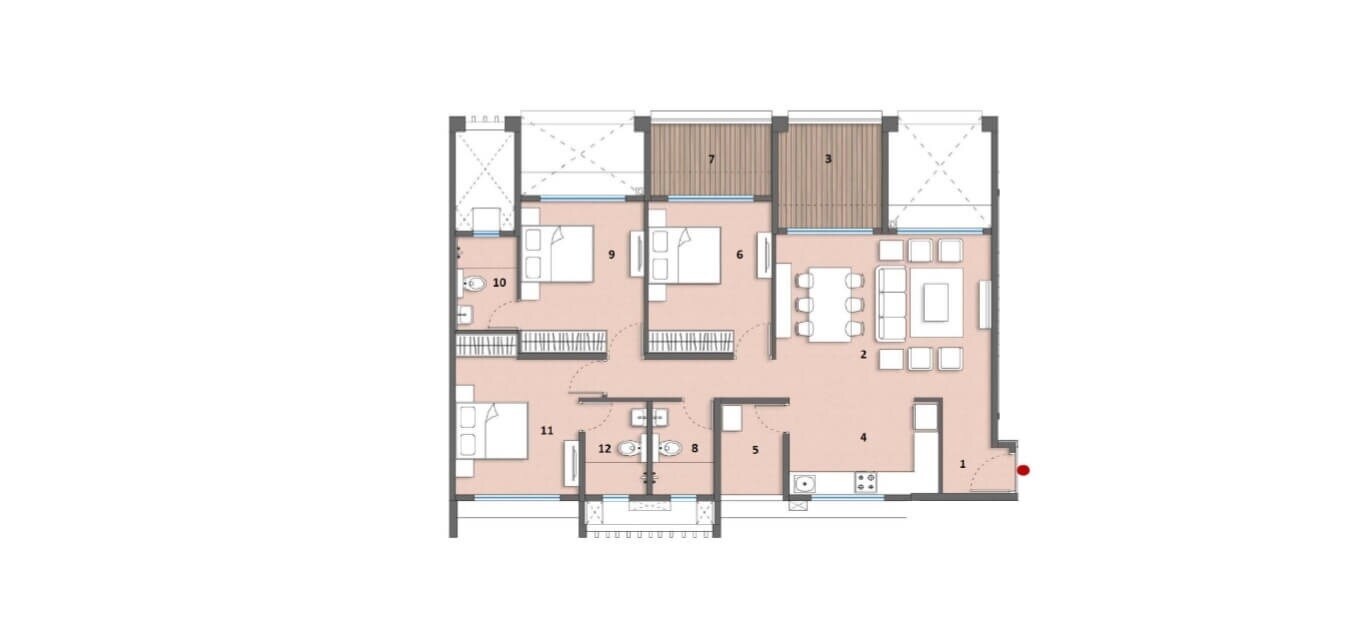 Floor plan of 3 BHK 873 Sq. Ft. Apartment in Godrej 24X7, Pune