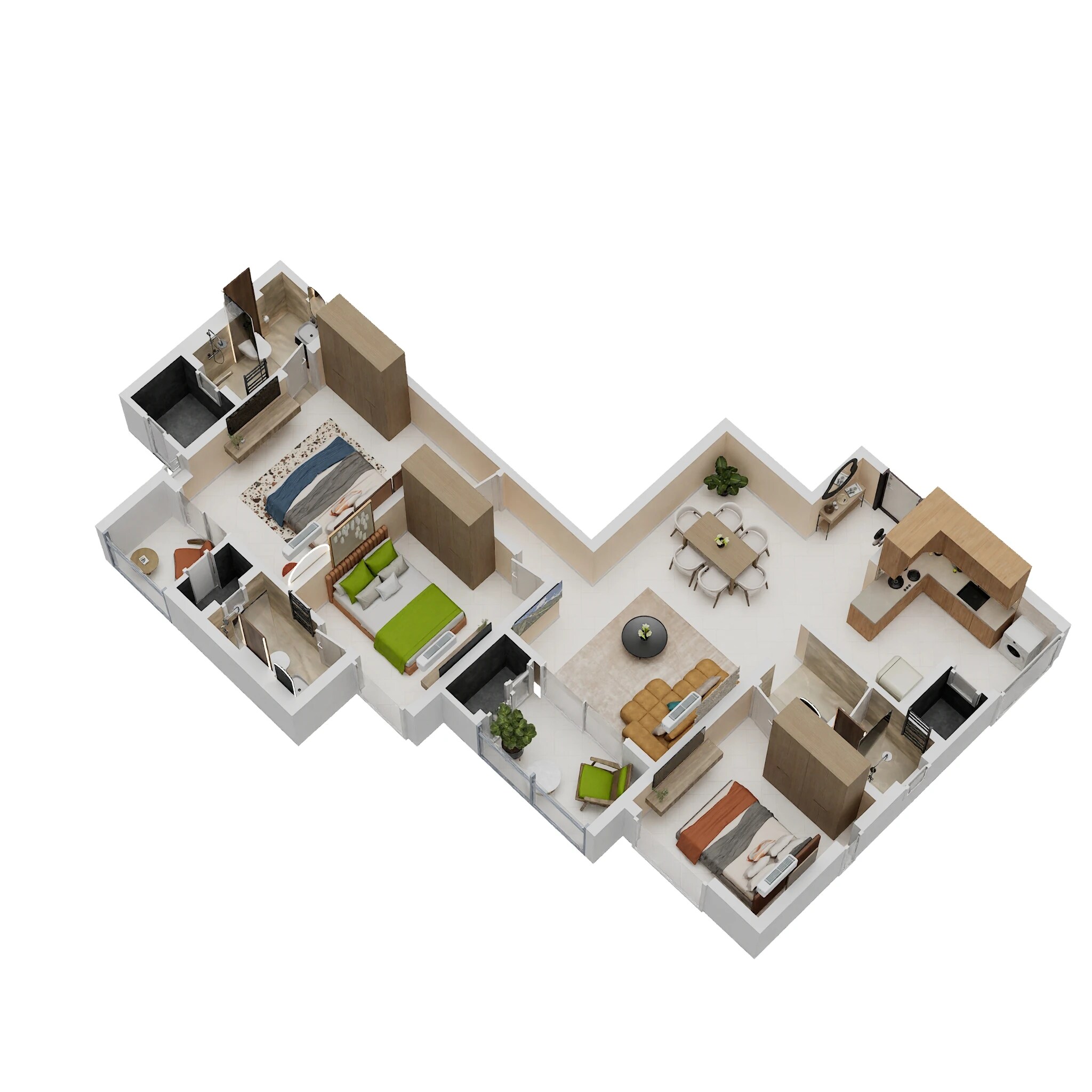 3 BHK 974 Sq. Ft. Apartment