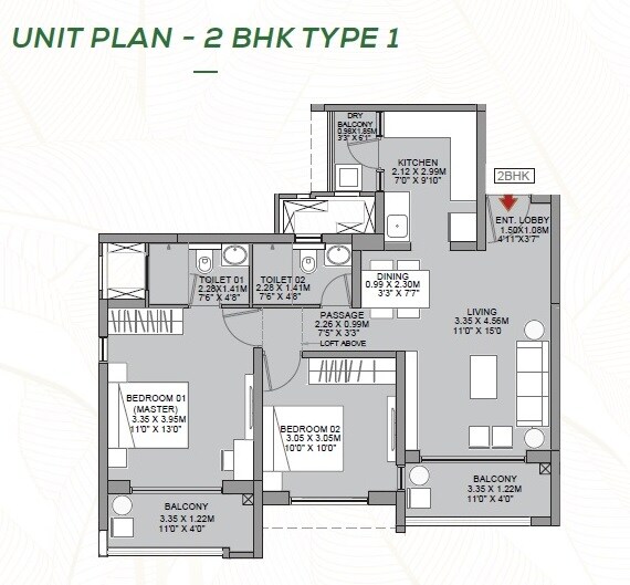 2 BHK 677 Sq. Ft. Apartment
