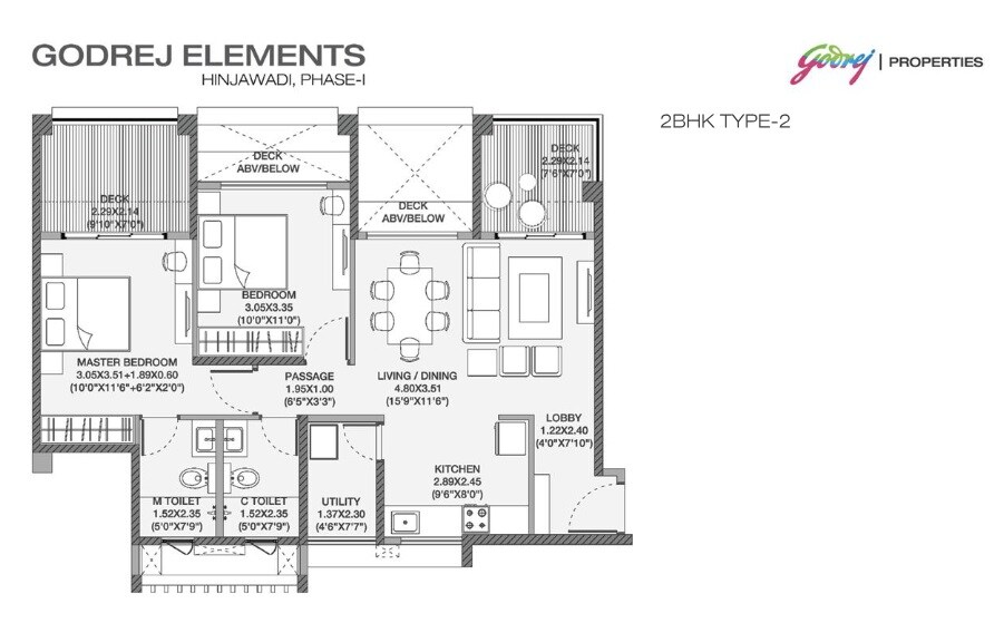 Floor plan of 2 BHK 564 Sq. Ft. Apartment in Godrej Elements, Pune