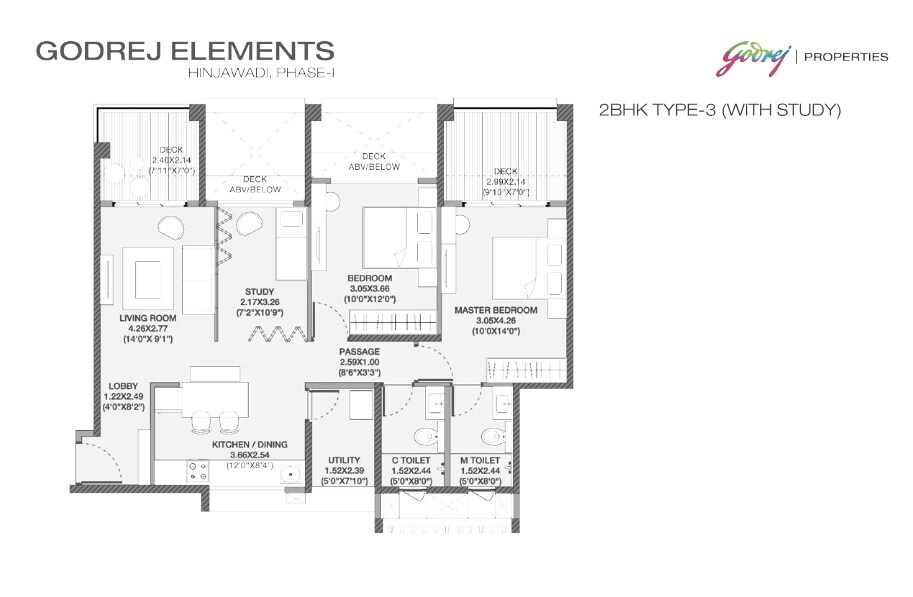 Floor plan of 2 BHK 695 Sq. Ft. Apartment in Godrej Elements, Pune