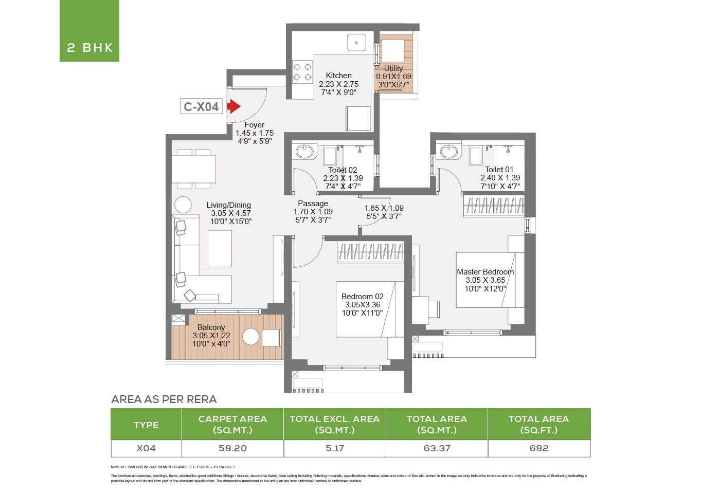 2 BHK 682 Sq. Ft. Apartment
