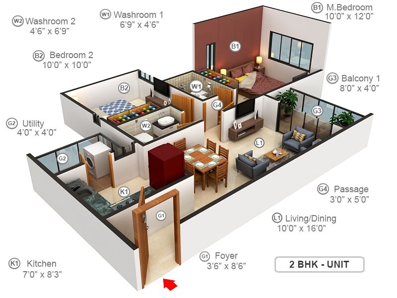 Floor plan of 2 BHK 625 Sq. Ft. Apartment in Godrej Green Cove, Pune