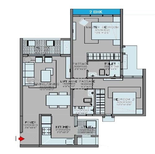 Floor plan of 2 BHK 641 Sq. Ft. Apartment in Godrej Green Cove, Pune