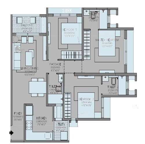 Floor plan of 3 BHK 815 Sq. Ft. Apartment in Godrej Green Cove, Pune
