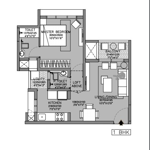 Floor plan of 1 BHK 468 Sq. Ft. Apartment in Godrej Green Vistas, Pune