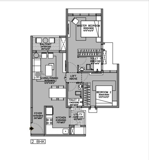 Floor plan of 2 BHK 641 Sq. Ft. Apartment in Godrej Green Vistas, Pune