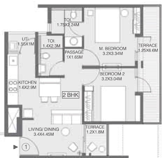 Floor plan of 2 BHK 439 Sq. Ft. Apartment in Godrej Greens, Pune