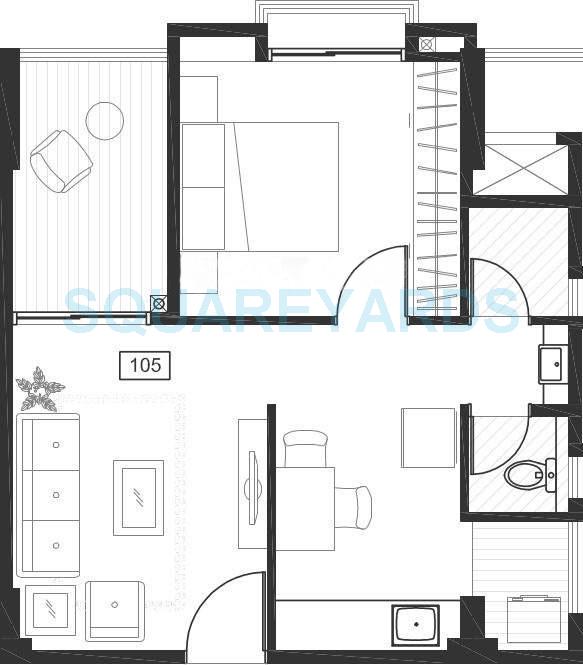 Floor plan of 1 BHK 602 Sq. Ft. Apartment in Godrej Horizon, Pune