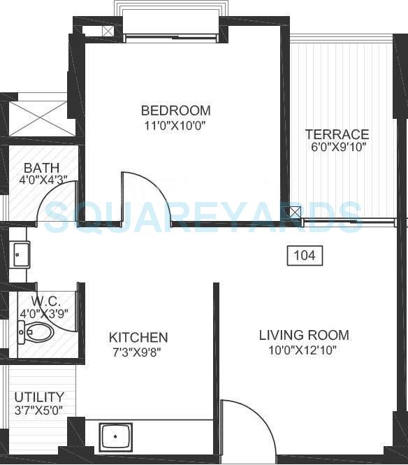 Floor plan of 1 BHK 640 Sq. Ft. Apartment in Godrej Horizon, Pune