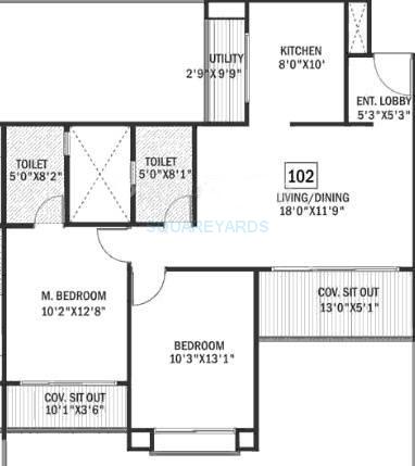 Floor plan of 2 BHK 867 Sq. Ft. Apartment in Godrej Horizon, Pune