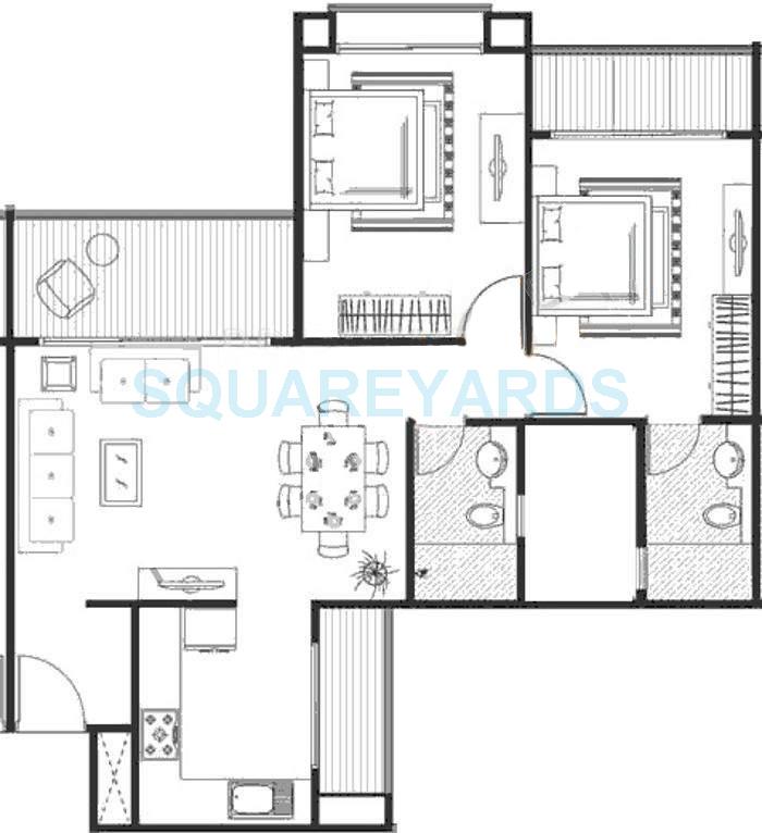 Floor plan of 2 BHK 855 Sq. Ft. Apartment in Godrej Horizon, Pune