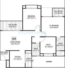 Floor plan of 2 BHK 1040 Sq. Ft. Apartment in Godrej Horizon, Pune