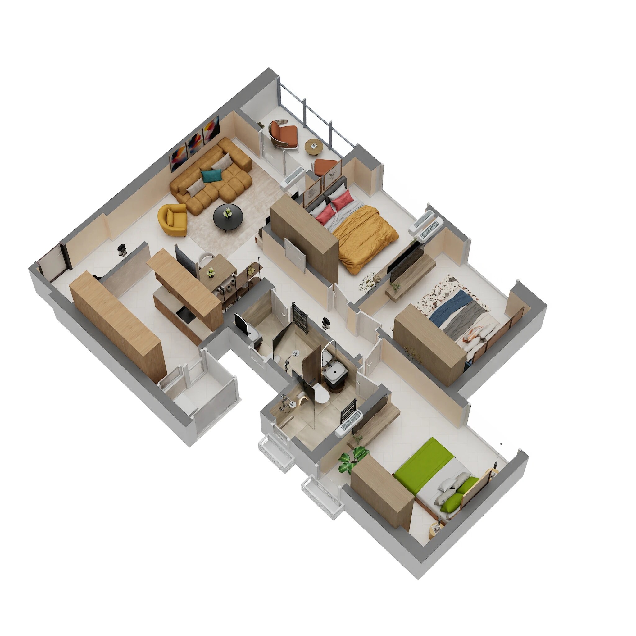 Floor plan of 3 BHK 889 Sq. Ft. Apartment in Godrej Ivara, Pune