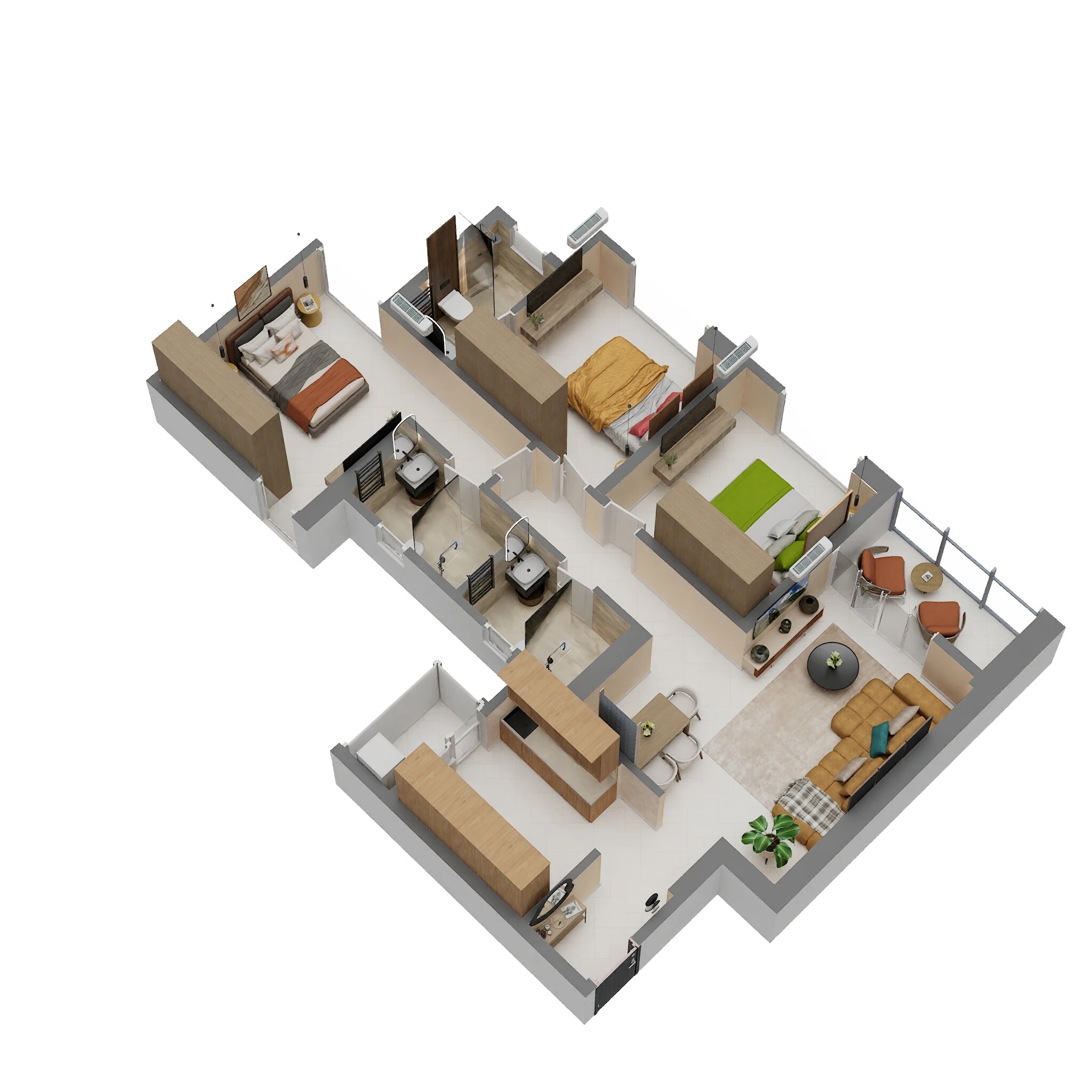 Floor plan of 3 BHK 976 Sq. Ft. Apartment in Godrej Ivara, Pune
