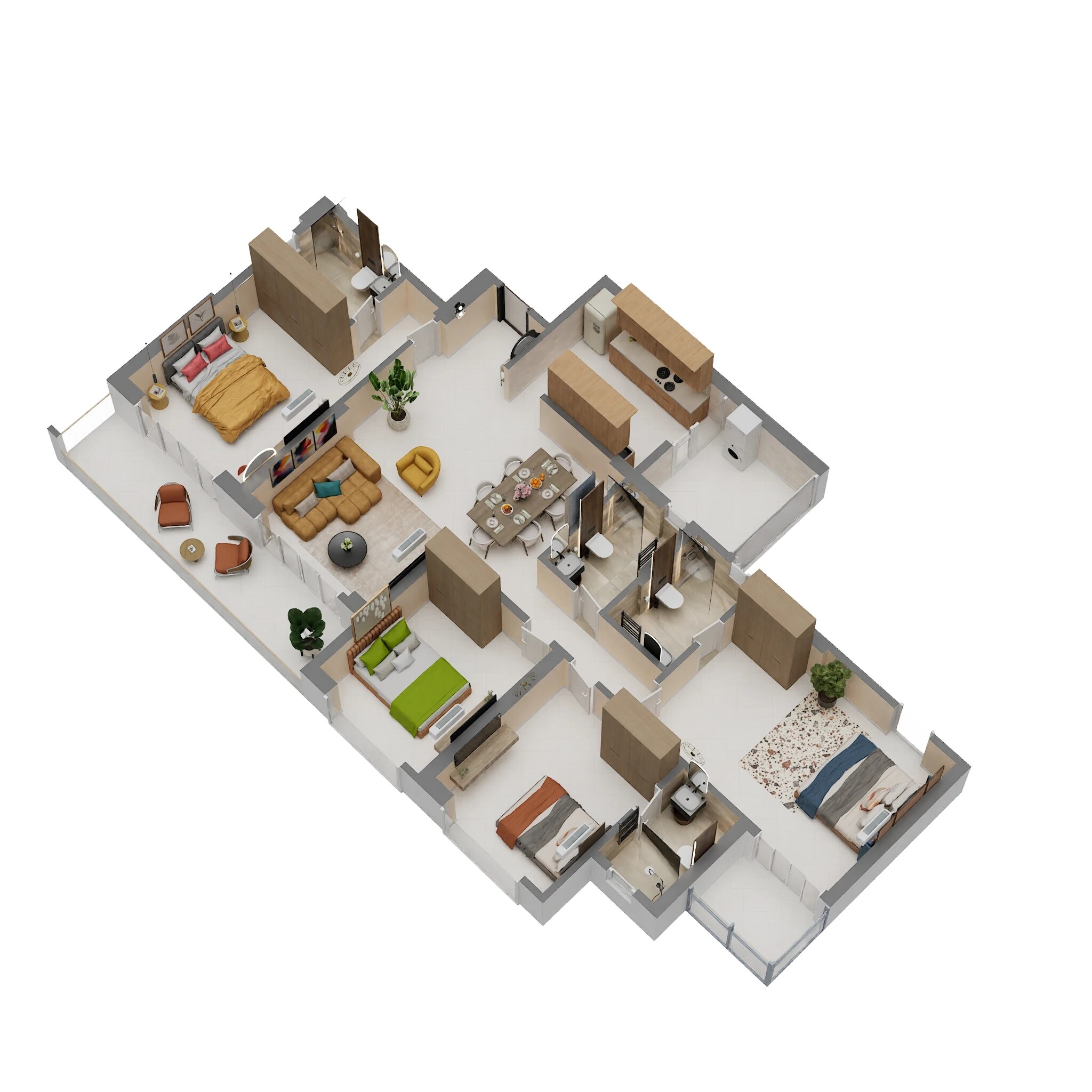 Floor plan of 4 BHK 1580 Sq. Ft. Apartment in Godrej Ivara, Pune