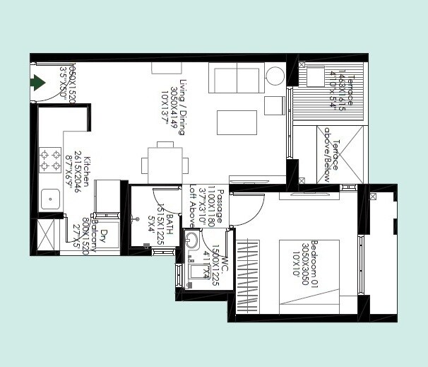1 BHK 442 Sq. Ft. Apartment