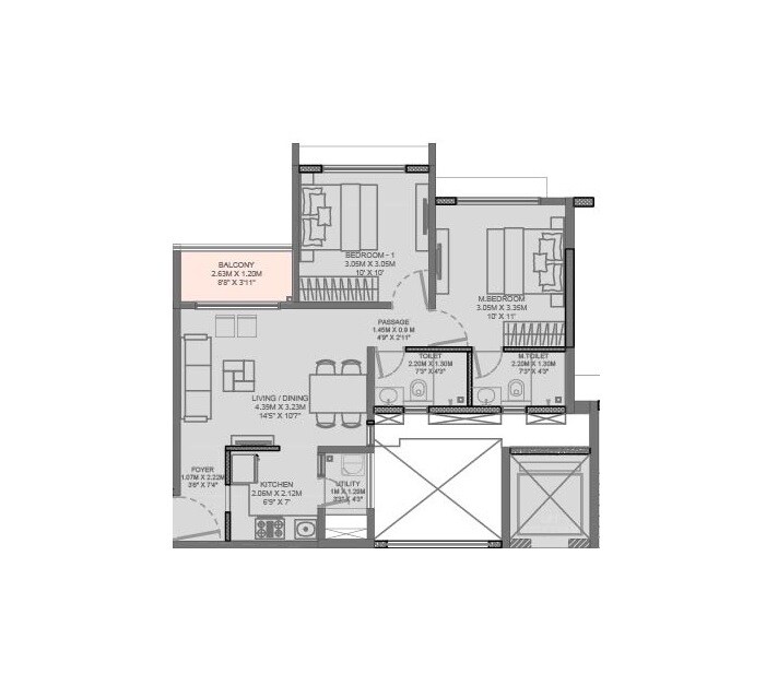 Floor plan of 2 BHK 548 Sq. Ft. Apartment in Godrej Park Springs, Pune