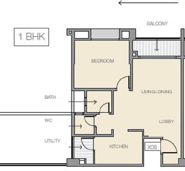 Floor plan of 1 BHK 496 Sq. Ft. Apartment in Godrej Prana, Pune