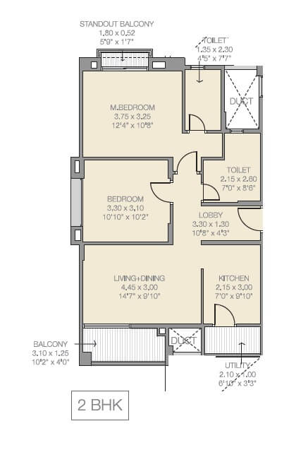 Floor plan of 2 BHK 659 Sq. Ft. Apartment in Godrej Prana, Pune