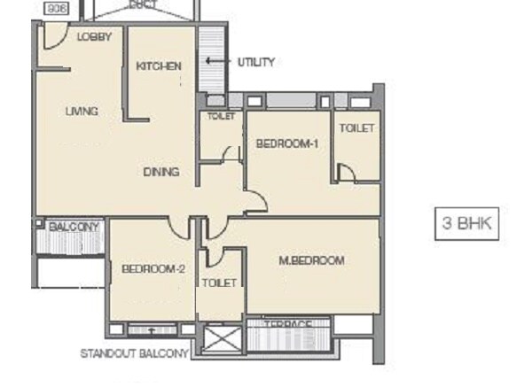 Floor plan of 3 BHK 899 Sq. Ft. Apartment in Godrej Prana, Pune