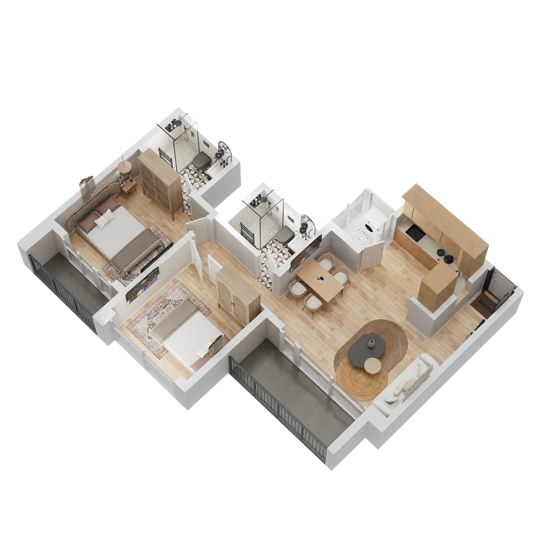 Floor plan of 2 BHK 703 Sq. Ft. Apartment in Godrej Rejuve, Pune