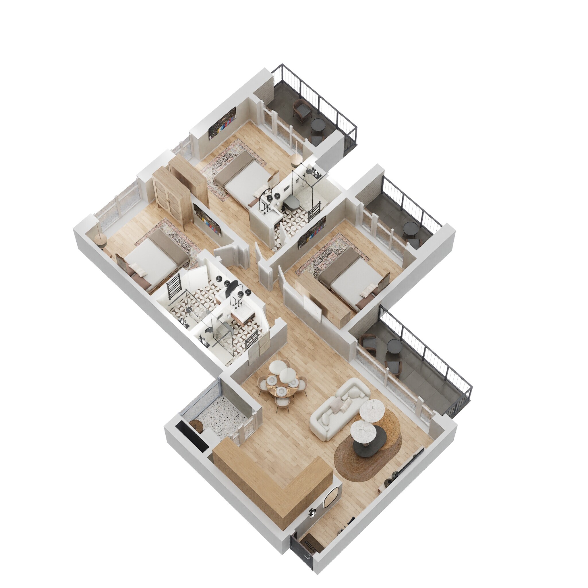 Floor plan of 3 BHK 1044 Sq. Ft. Apartment in Godrej Rejuve, Pune