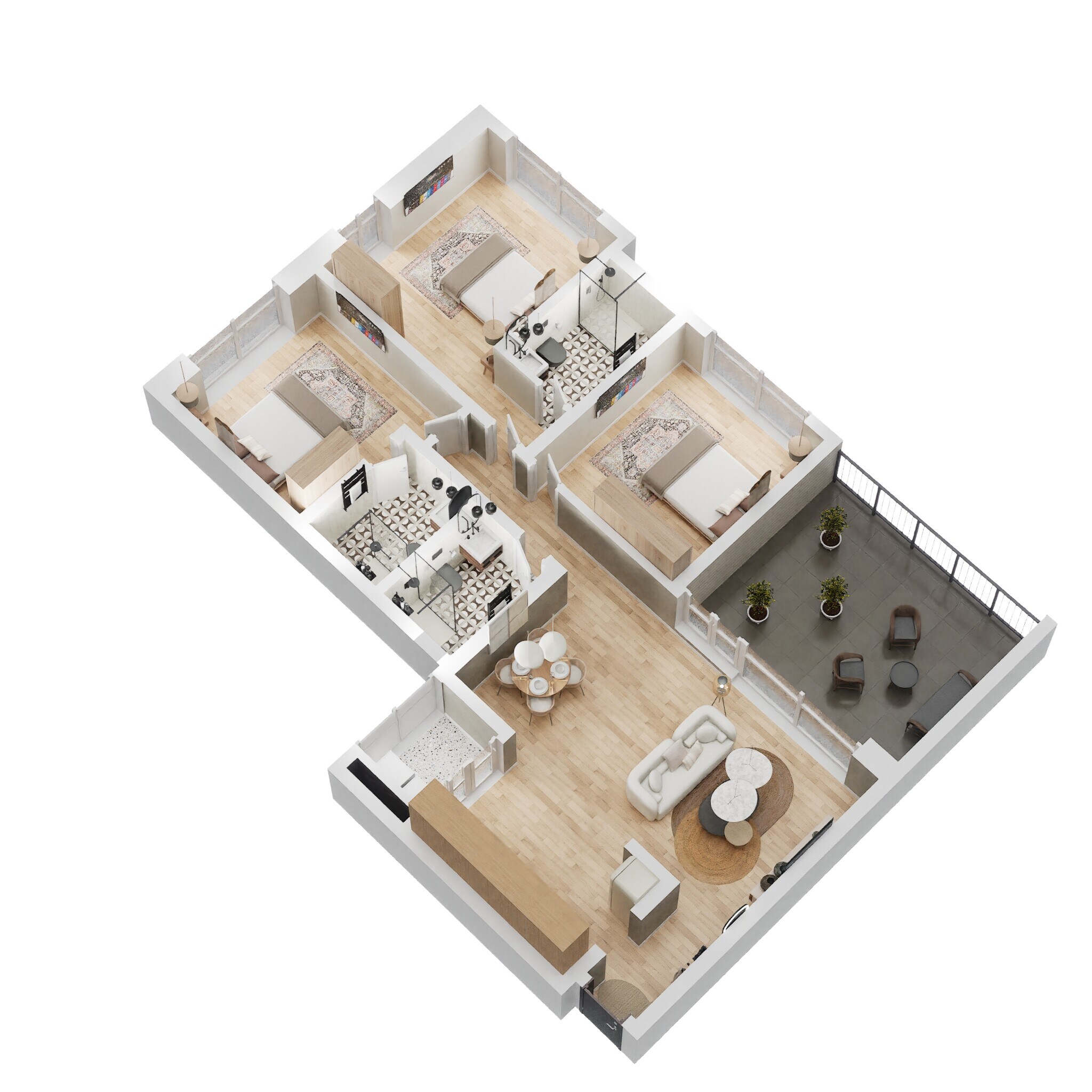 Floor plan of 3 BHK 1050 Sq. Ft. Apartment in Godrej Rejuve, Pune