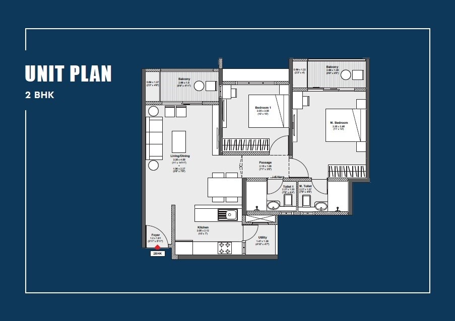Floor plan of 2 BHK 762 Sq. Ft. Apartment in Godrej Serene, Pune