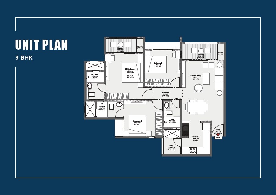 3 BHK 964 Sq. Ft. Apartment