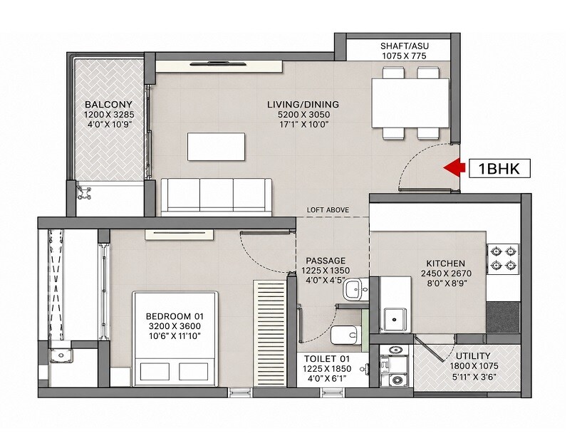 1 BHK 305 Sq. Ft. Apartment