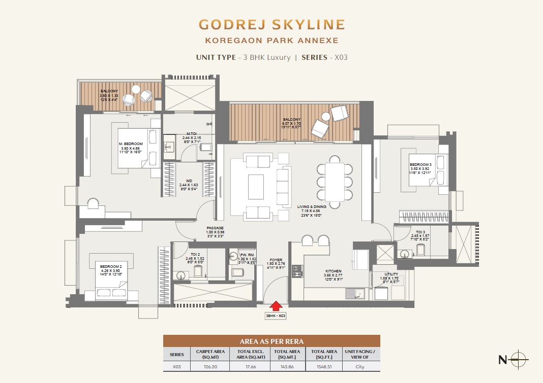 3 BHK 1549 Sq. Ft. Apartment in Godrej Skyline