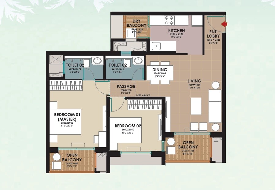 2 BHK 772 Sq. Ft. Apartment